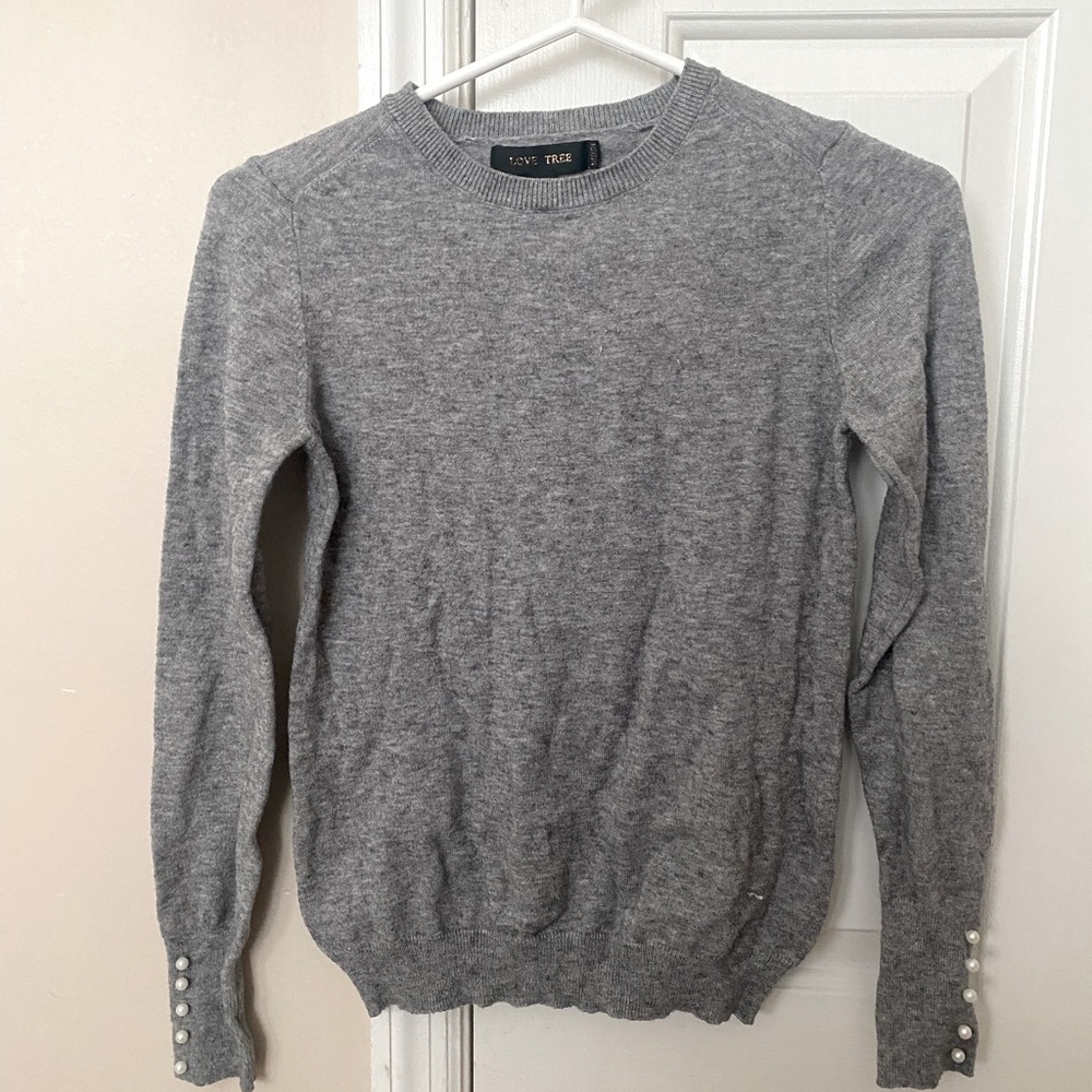 Grey Love Tree Sweater With Pearls✨